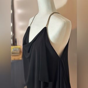 Express Women’s Black Top w/ Gold Straps, Asymmetric with Cowl Neck Size M